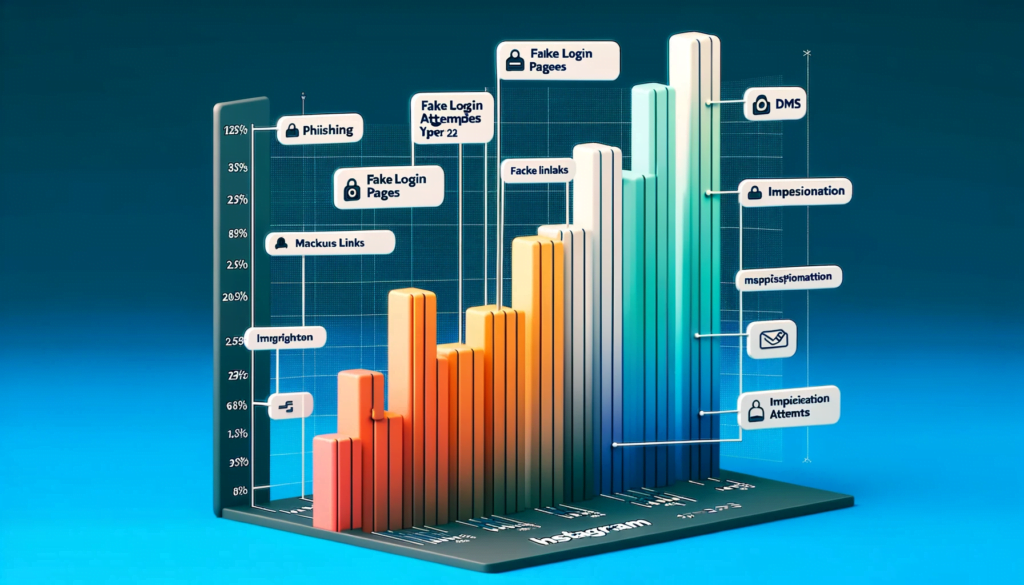 Bar graph showing the frequency of Instagram phishing attempts like fake login pages and suspicious DMs.