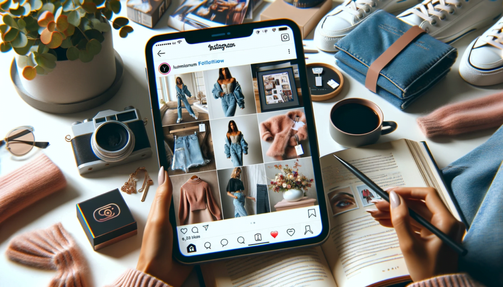  Instagram and the Fashion Industry: Dynamic Instagram Interface showcasing Fashion Brands with Product Tags and Influencer Endorsements.