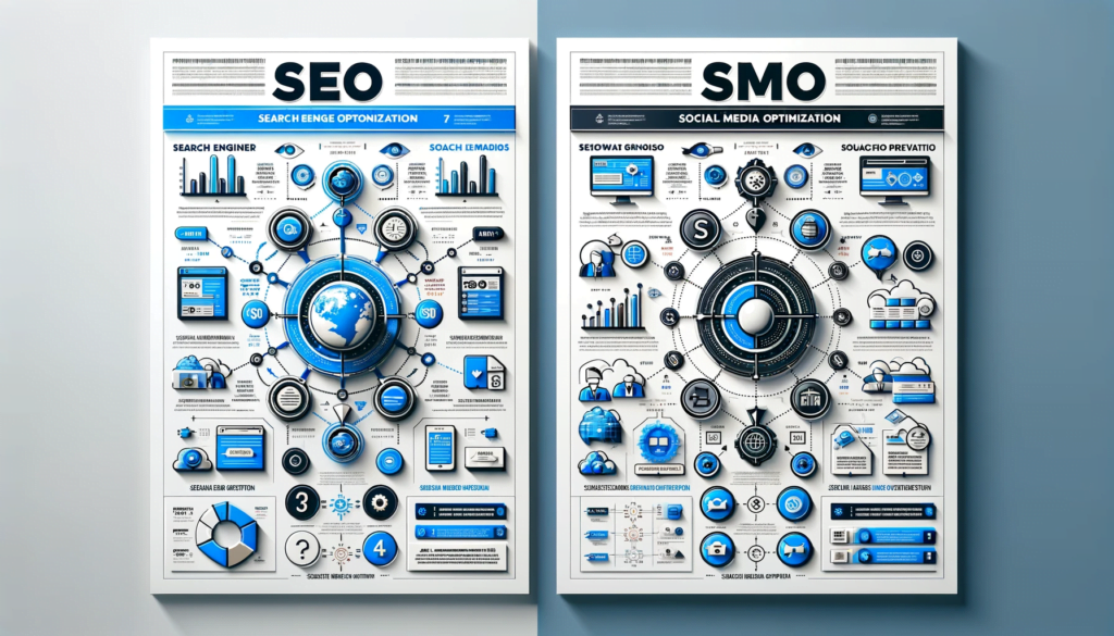 Infographic detailing the differences and synergies between SEO and SMO.