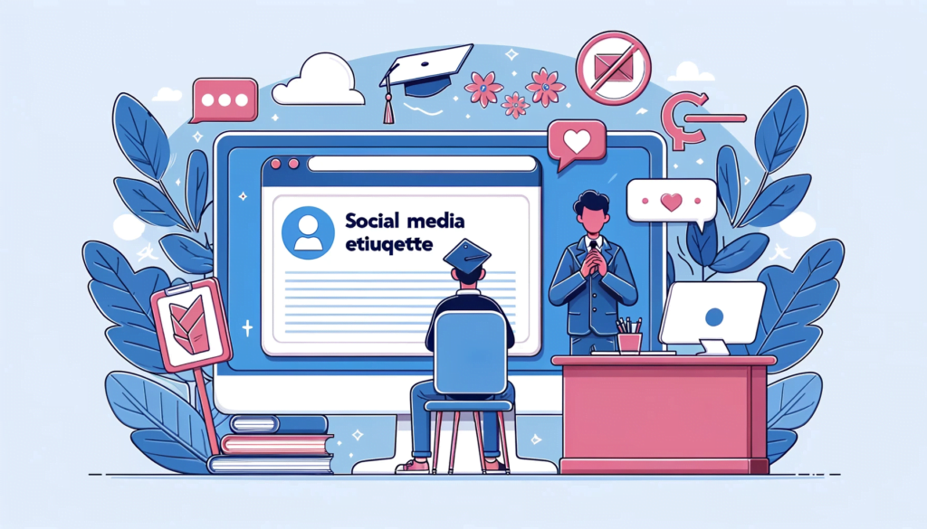 Person learning social media etiquette from online educational resources.